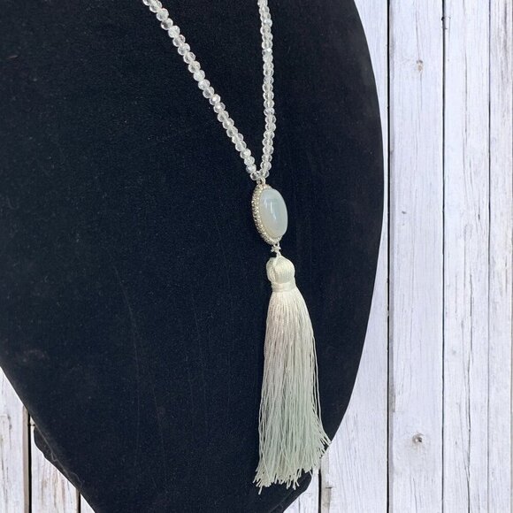 LOFT Beaded Tassel Necklace Opera Length Pale Blue Faux Gemstone Rhinestone 34"L - Picture 3 of 5